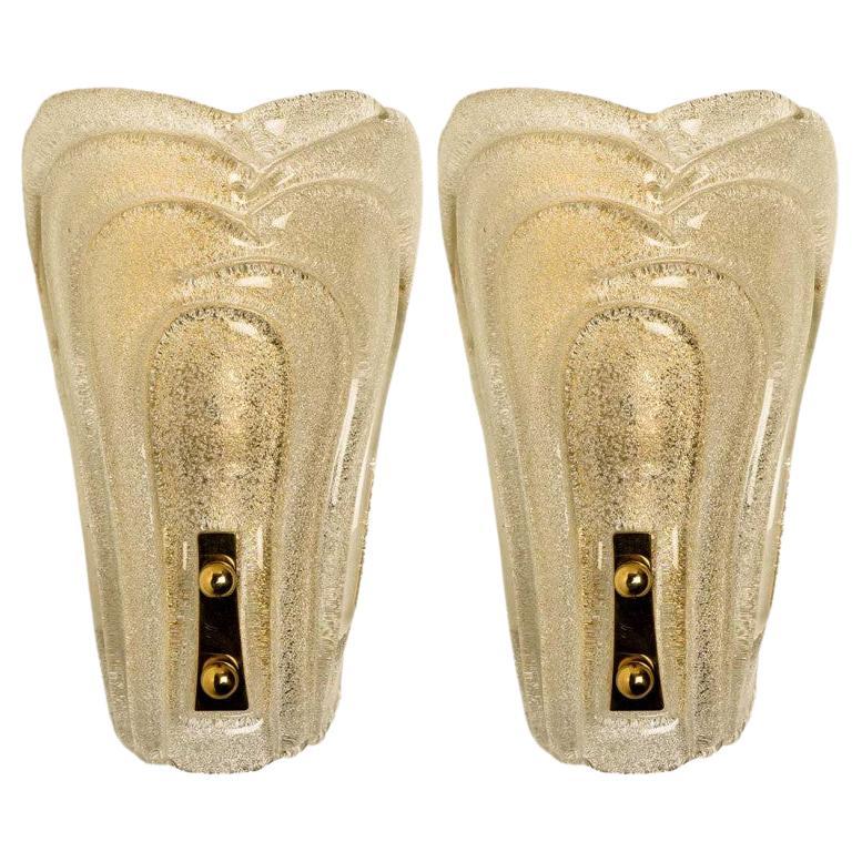Paire d'appliques en verre scintillant et laiton par Hillebrand, 1970 en vente
