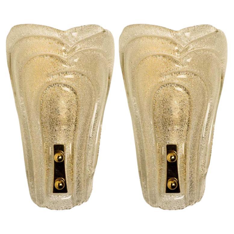 Pareja de apliques de cristal centelleante y latón de Hillebrand, 1970 en venta