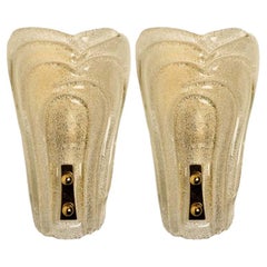 Pair of Sparkled Glass and Brass Wall Lights By Hillebrand, 1970