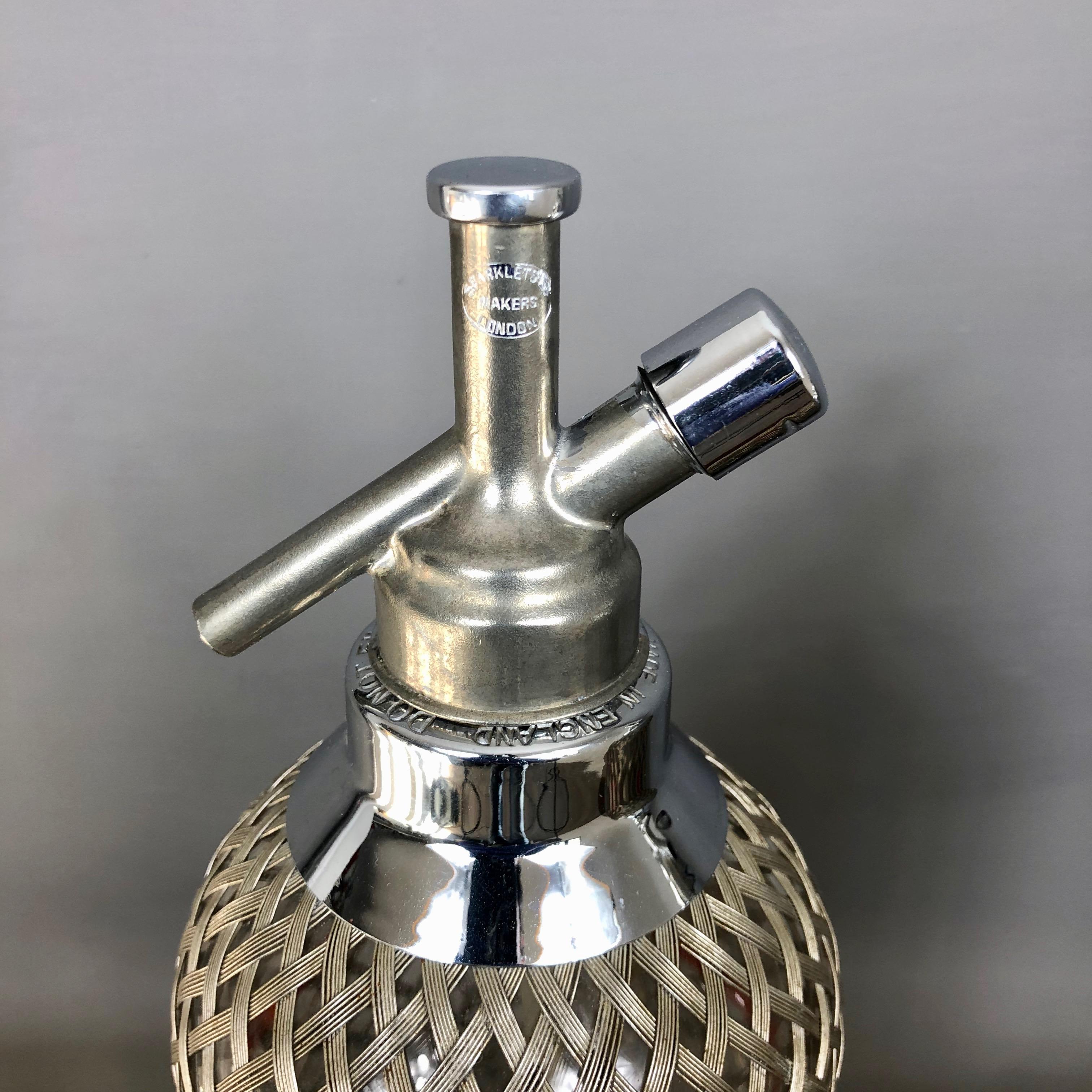 Mid-Century Modern Pair of Sparklest London Makers Grey Metal Glass English Siphon For Sale