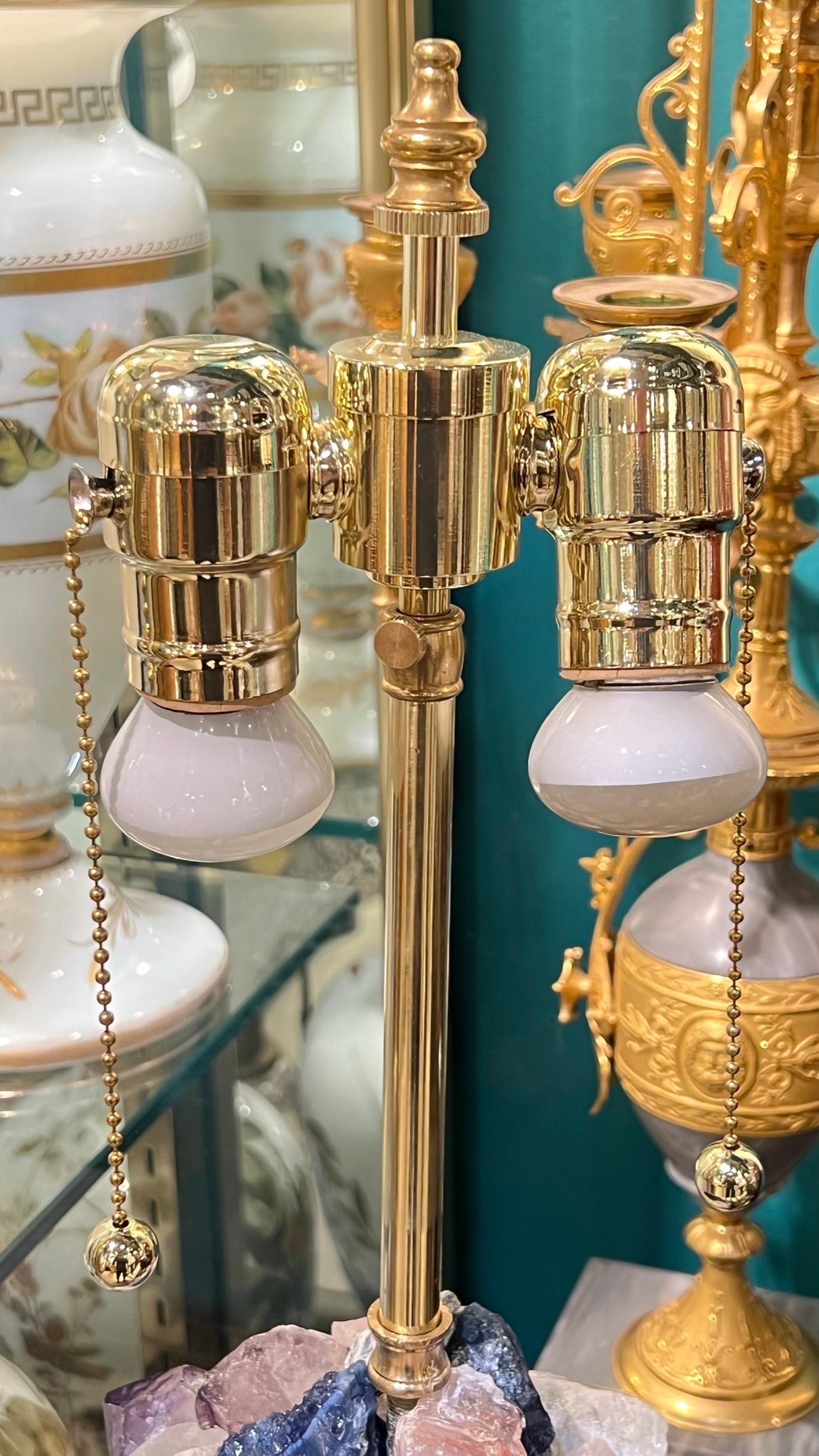 Pair of Specimen Mineral Brass and Lucite Table Lamps For Sale 6