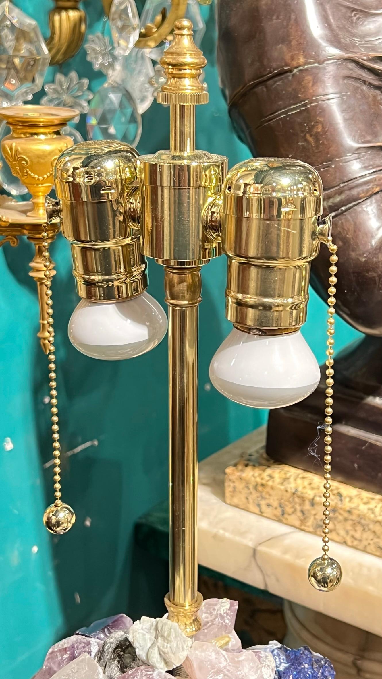 Pair of Specimen Mineral Brass and Lucite Table Lamps For Sale 7
