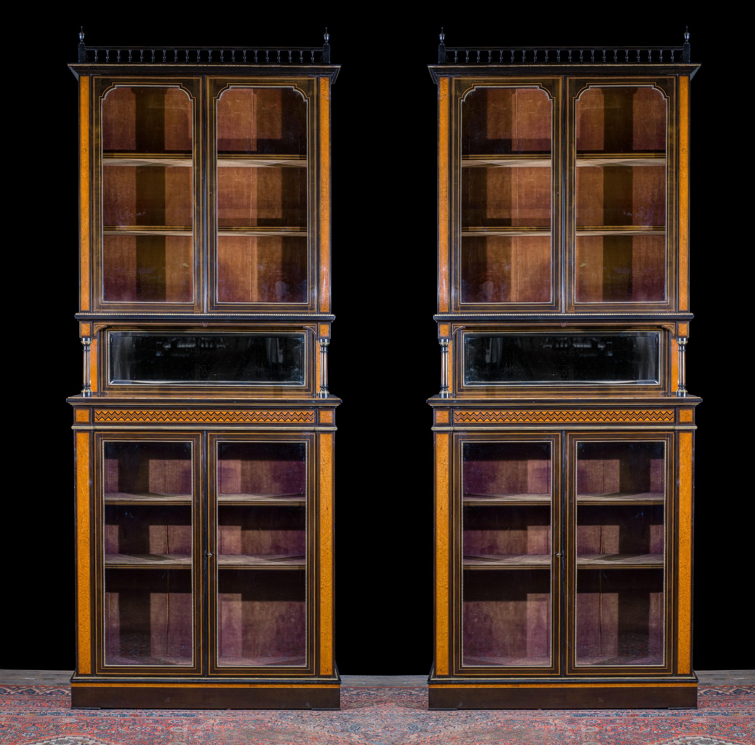 Aesthetic Movement Pair of Specimen Wood Aesthetic Cabinets