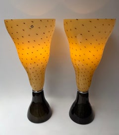 Paire de lampes à flamme en verre de Murano moucheté par Leucos. Italie, années 1990