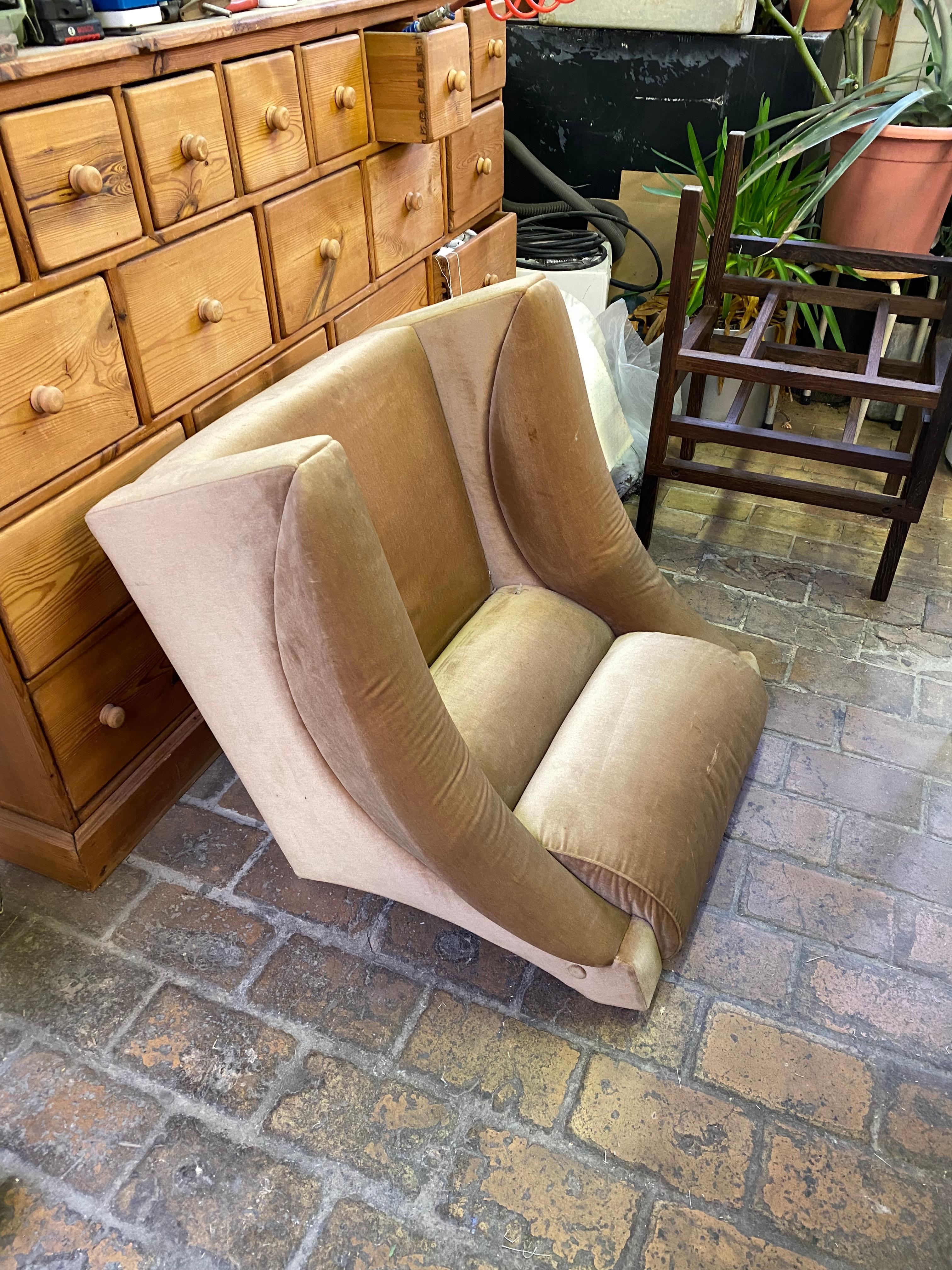 Pair of Spectacular 60s Italian Lounge Chairs New Pure Mohair Velvet Upholstery 11