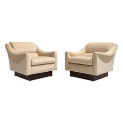 Pair of Spectacular 60s Italian Lounge Chairs New Pure Mohair Velvet Upholstery