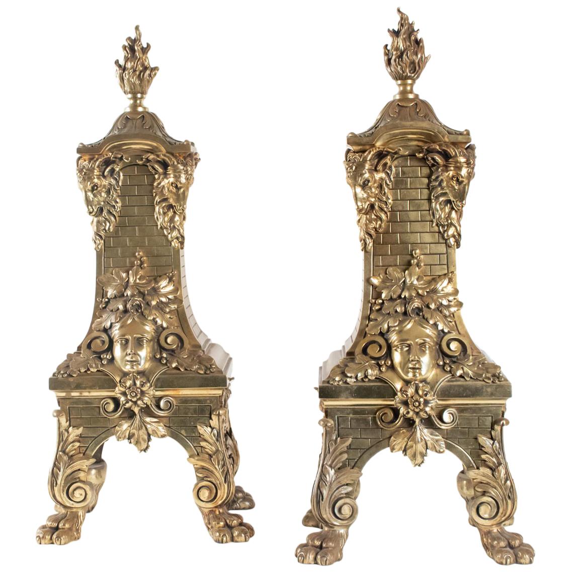 Pair of Spectacular Bronze Fireplace Inlets Style Napoleon III