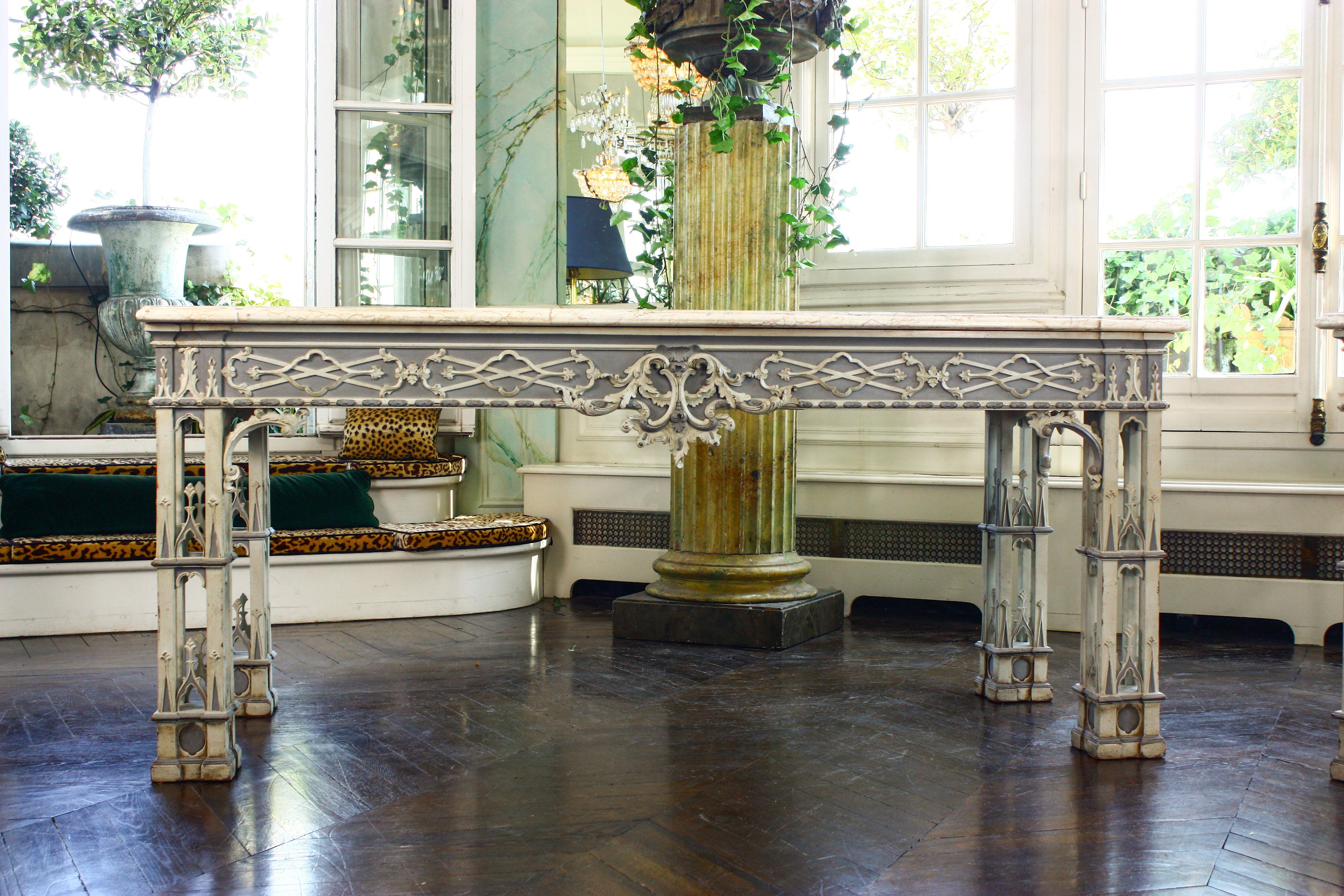 Chippendale Pair of Spectacular English 19th Century Console Tables For Sale
