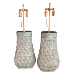 Pair of spectacular French Patinaed Fleur De Lis Gourdes With Lamp application.
