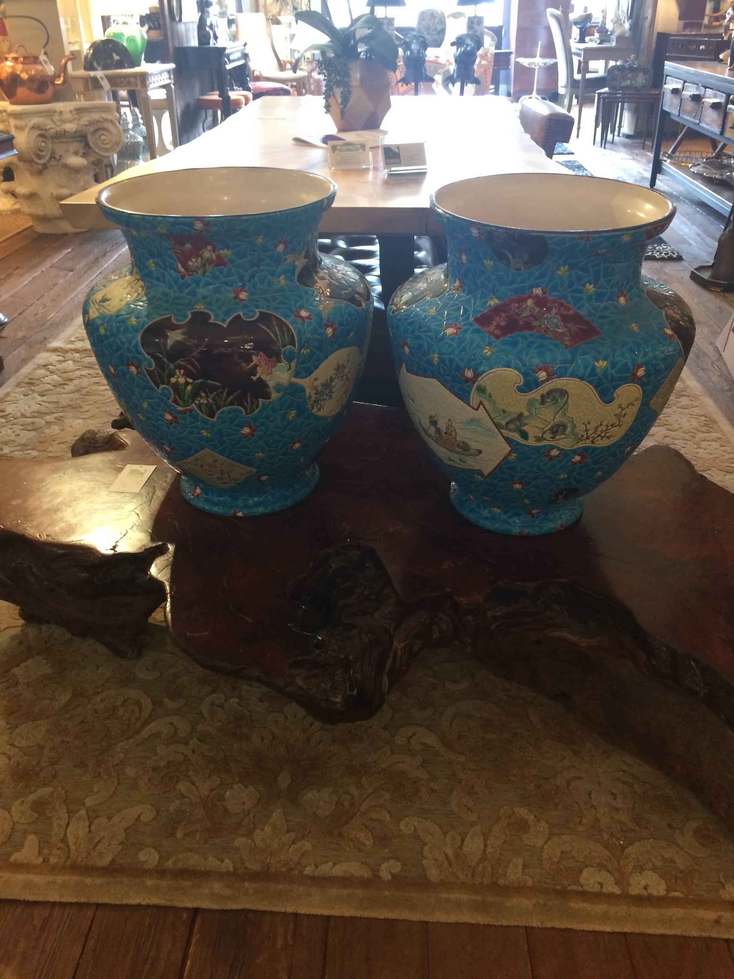 Pair of Spectacular Gigantic Longwy Vases For Sale 3