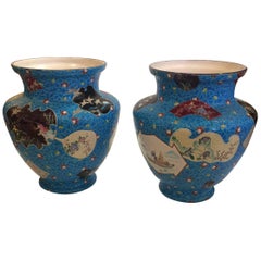 Pair of Spectacular Gigantic Longwy Vases