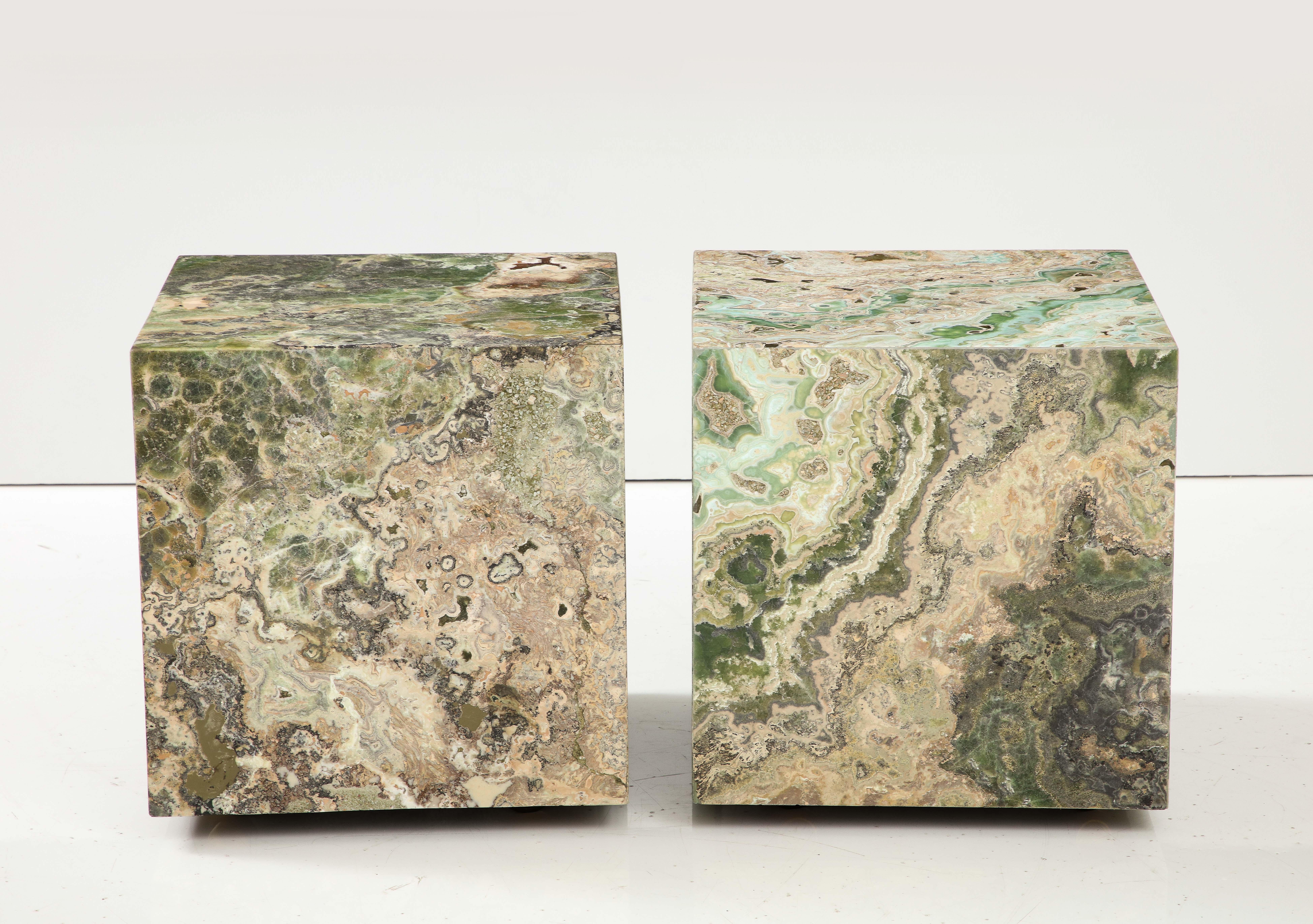 Pair of Spectacular Honed Onyx Cube Tables 1