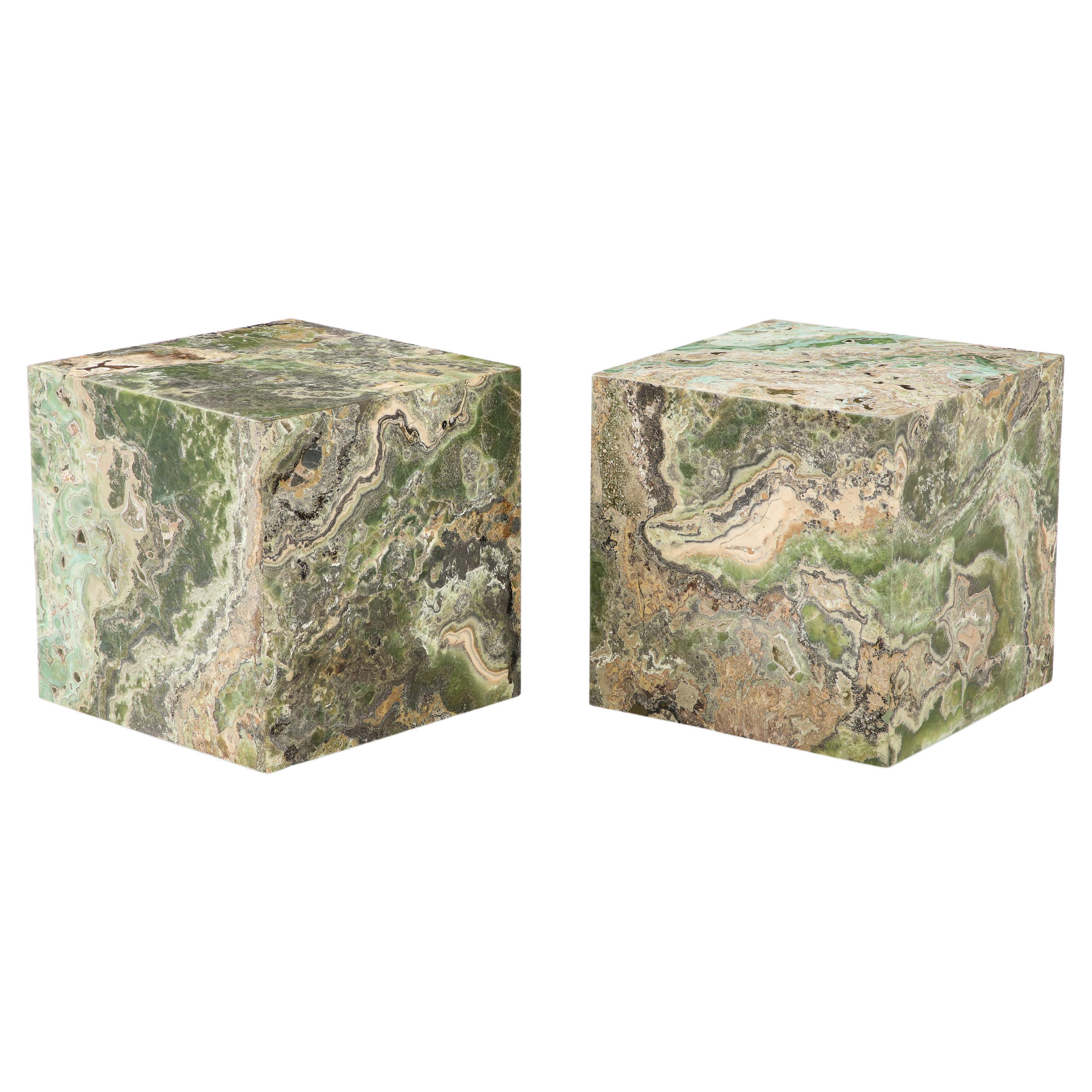 Pair of Spectacular Honed Onyx Cube Tables For Sale