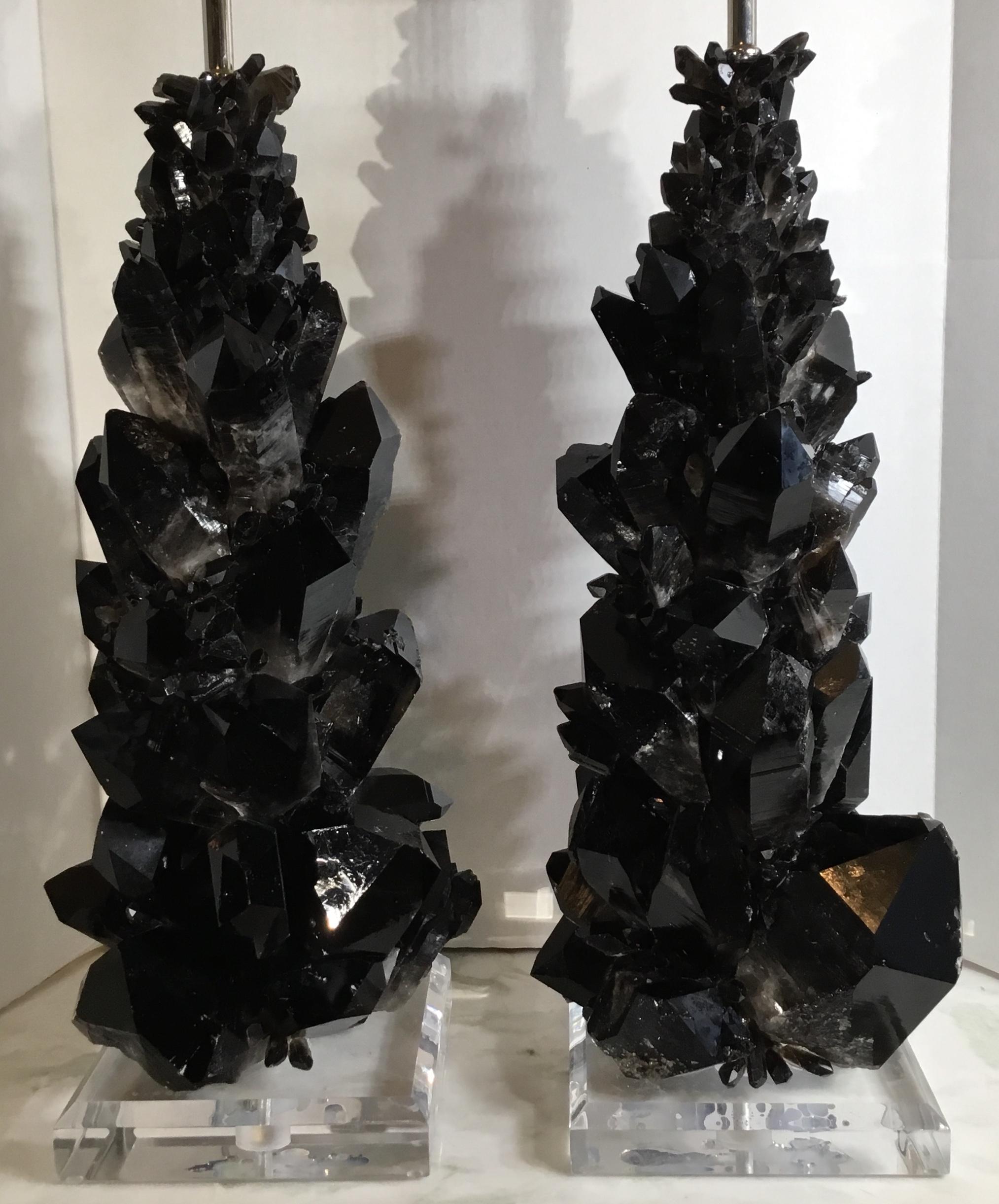 Pair of Spectacular Large Black Quartz Table Lamps 6
