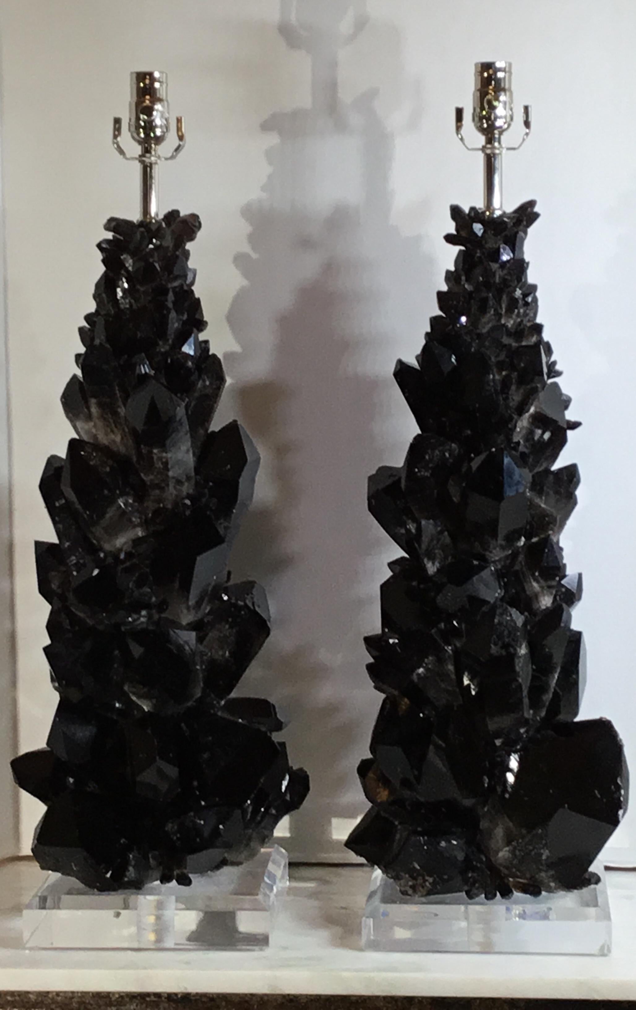 Pair of Spectacular Large Black Quartz Table Lamps 7