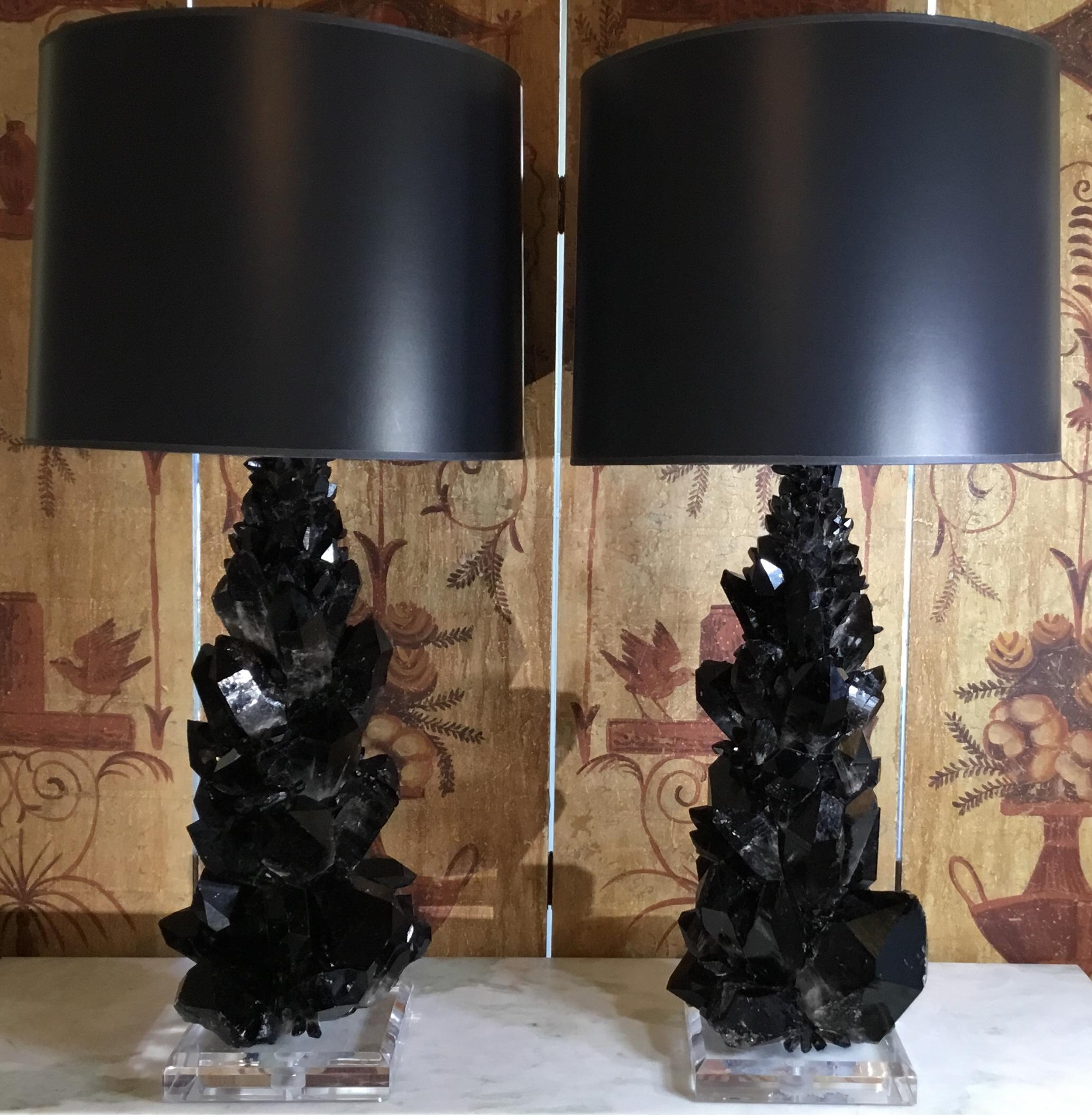 Pair of Spectacular Large Black Quartz Table Lamps 12