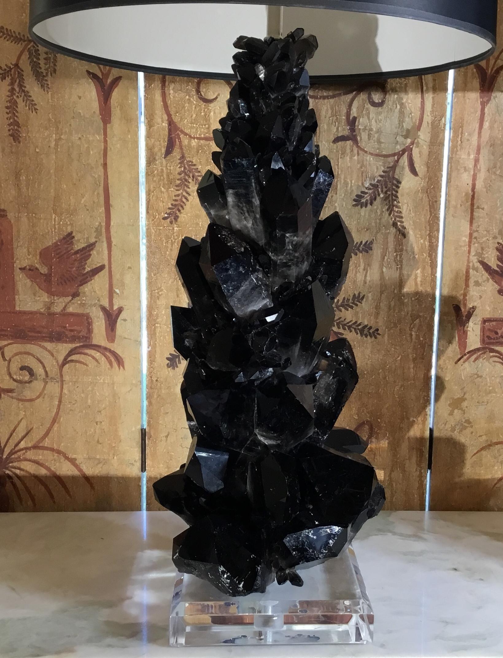 Pair of Spectacular Large Black Quartz Table Lamps In Good Condition In Delray Beach, FL