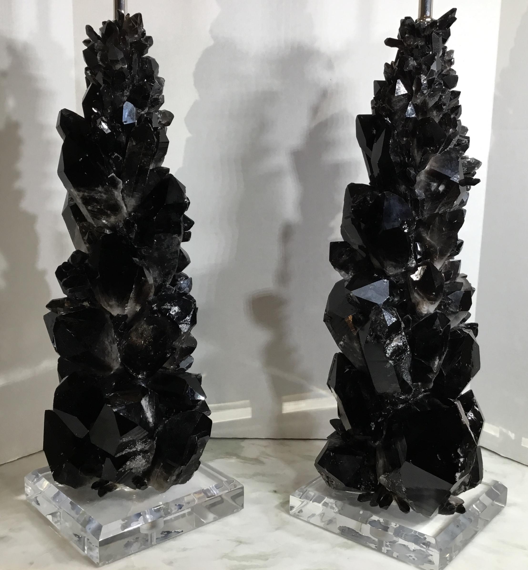 Contemporary Pair of Spectacular Large Black Quartz Table Lamps
