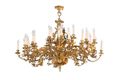 Pareja de Espectaculares Candelabros Grandes de Bronce Dorado con Brazos de Follaje