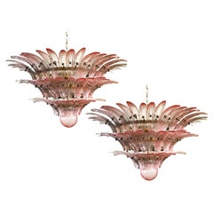 Vintage Pair of spectacular pink glass chandeliers. Murano