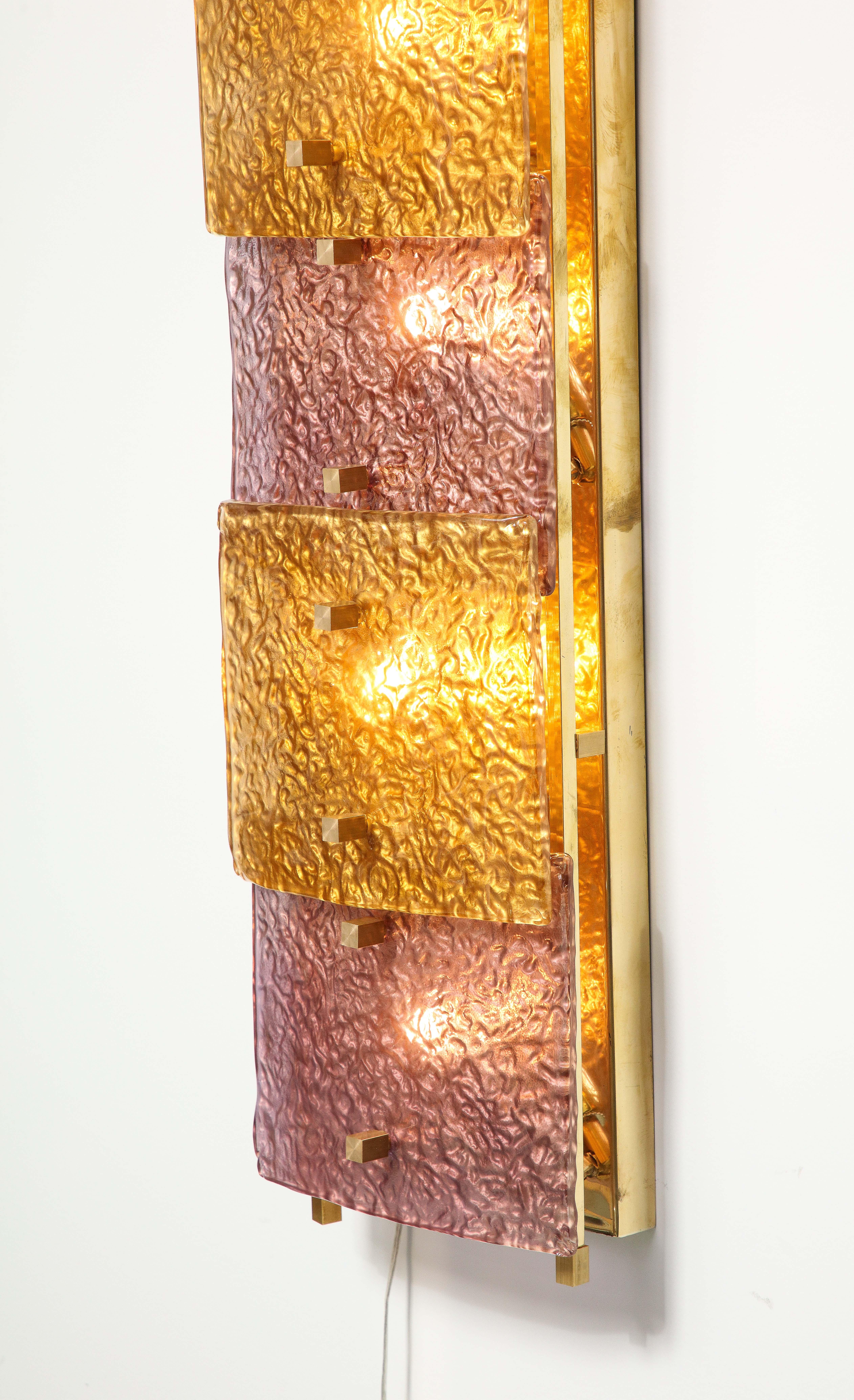 Brass  Spectacular Pair of Tall Wall Sconces For Sale