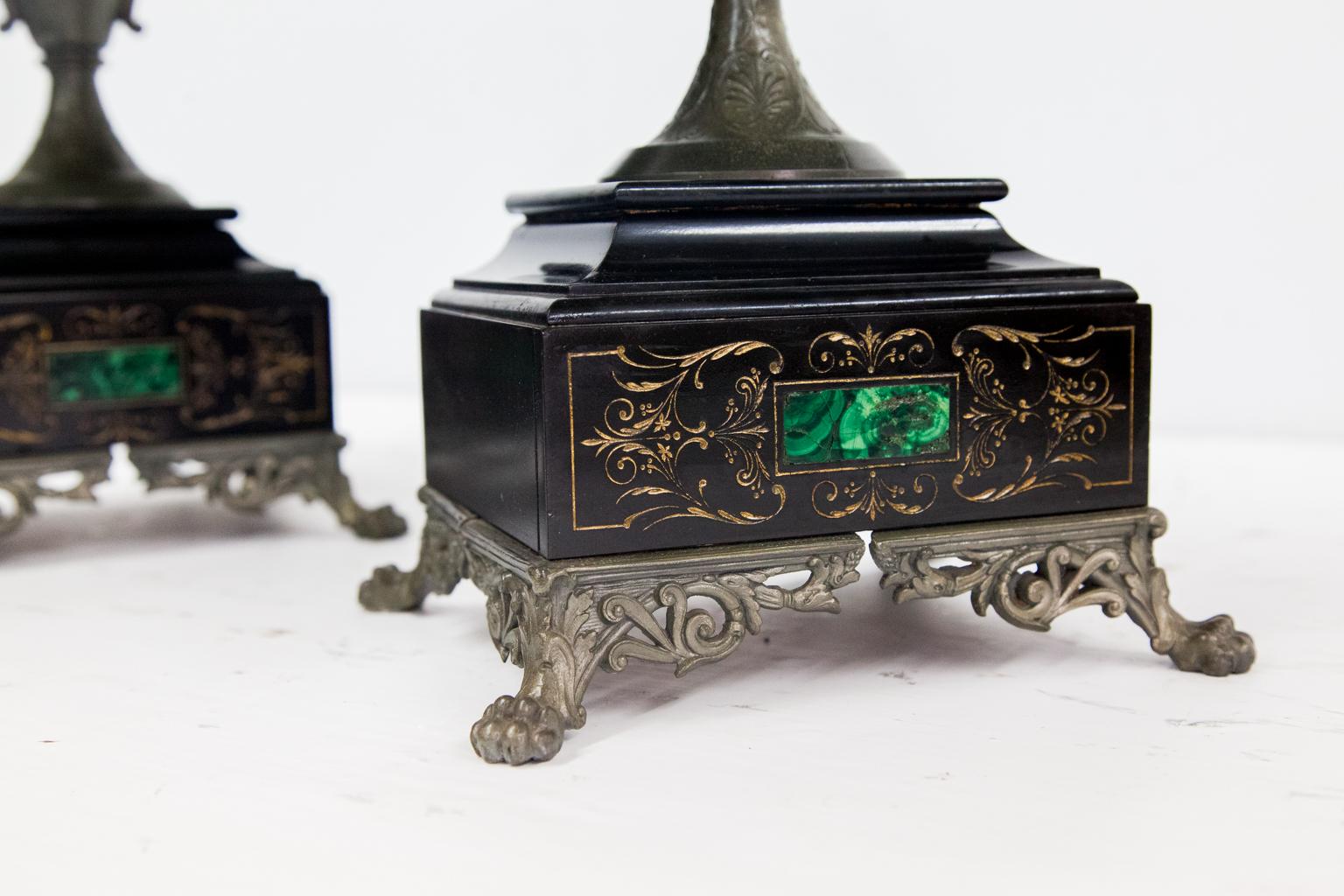 Late 19th Century Pair of Spelter and Marble Comports For Sale