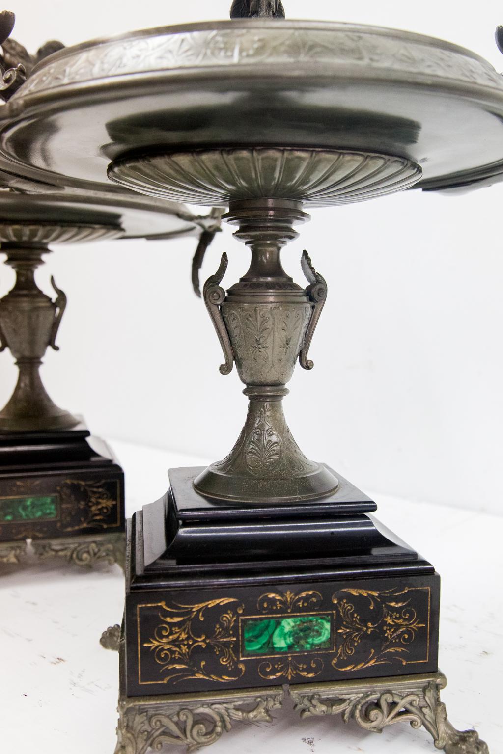 Pair of Spelter and Marble Comports For Sale 1