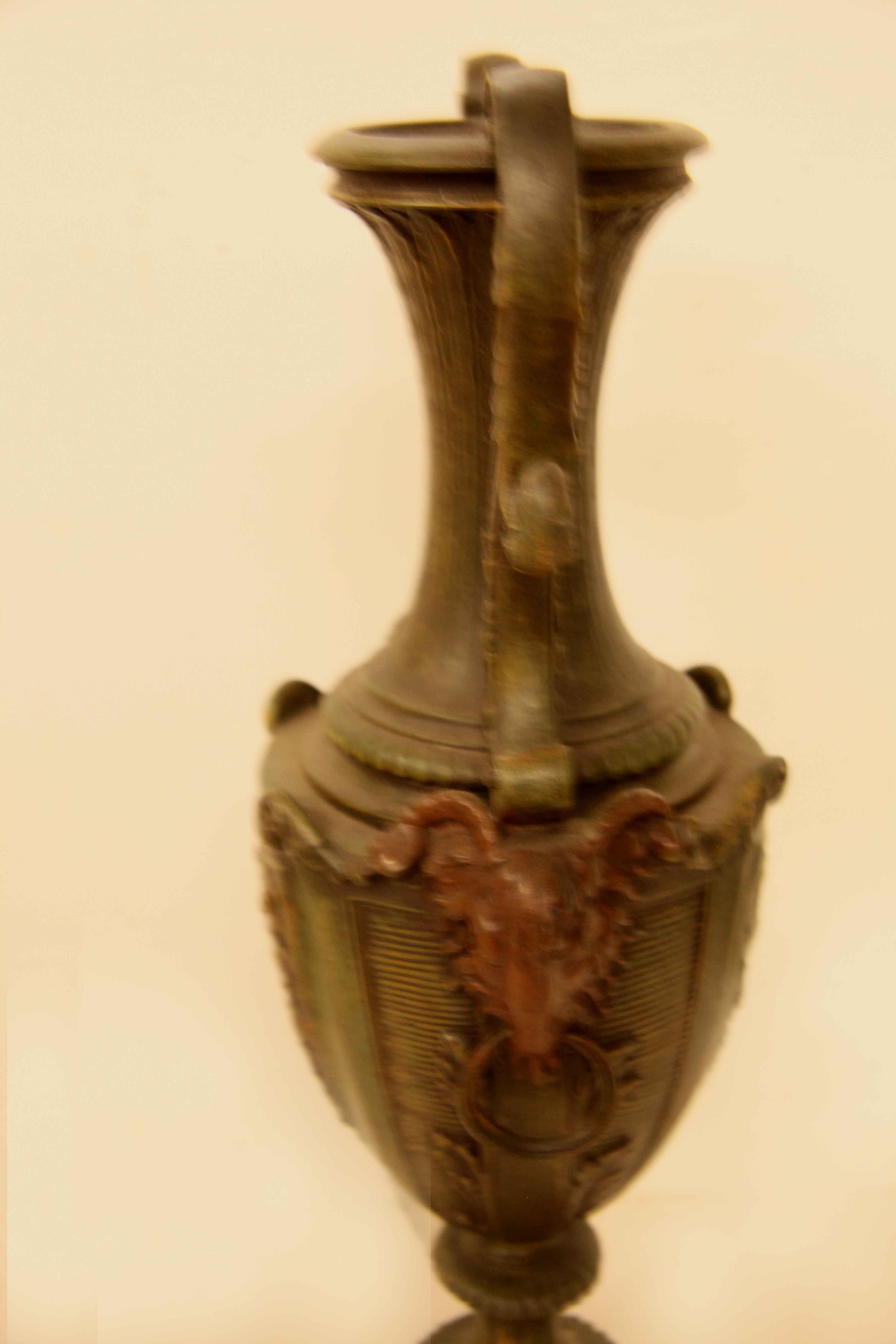 Pair of Spelter and Marble Vases In Good Condition For Sale In Wilson, NC