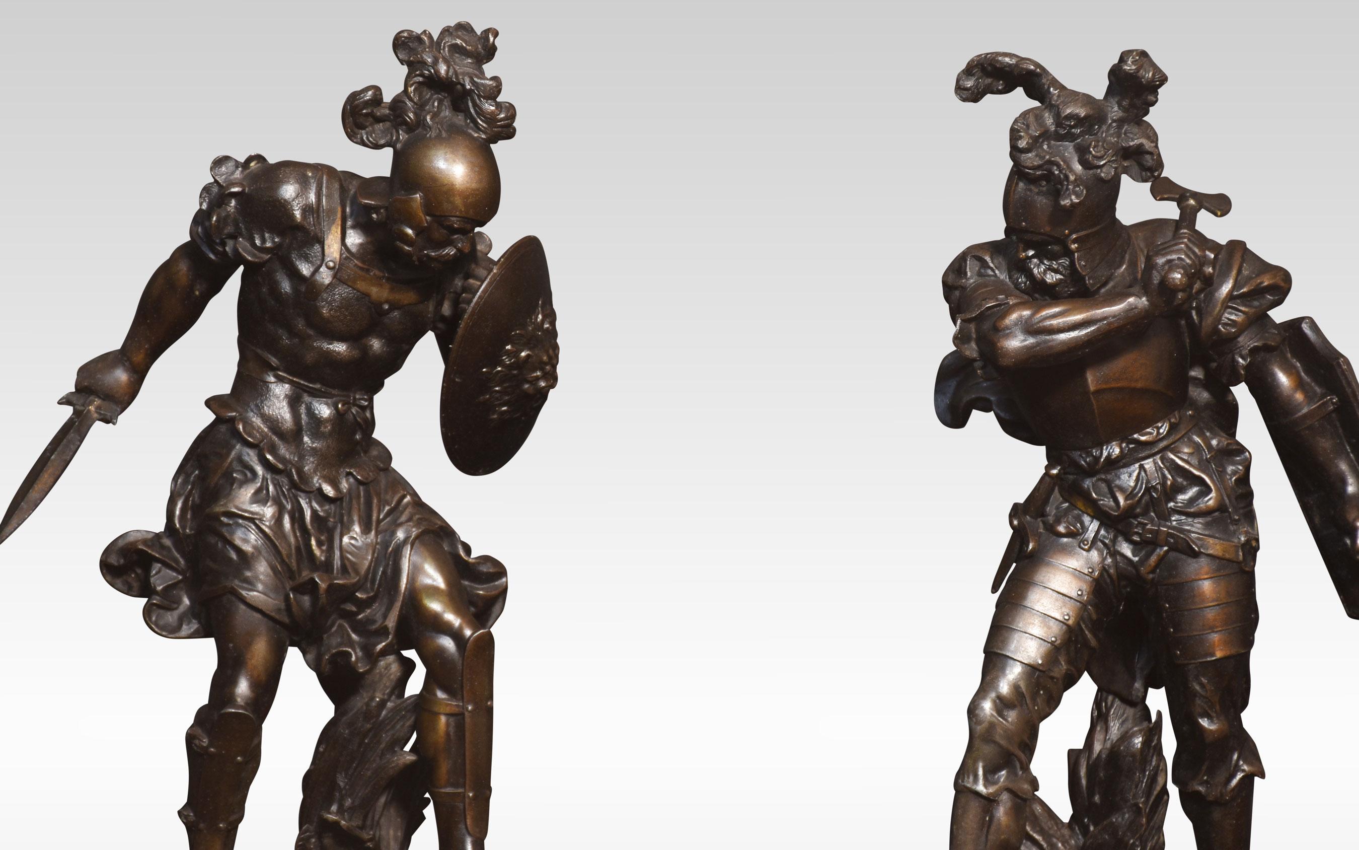 British Pair of spelter figures of Warriors For Sale