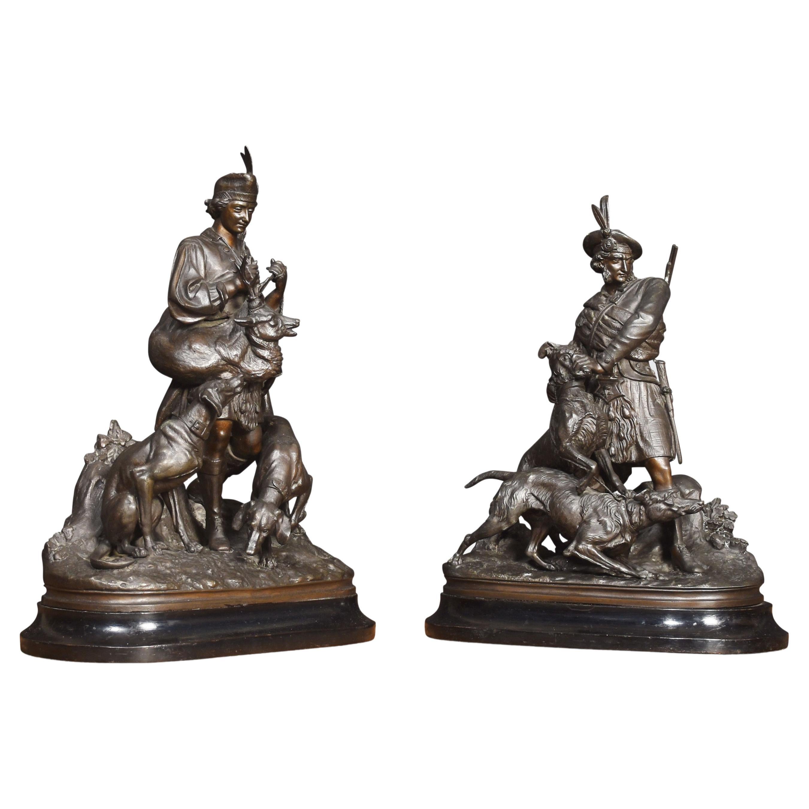 Pair of Spelter Hunting Figures