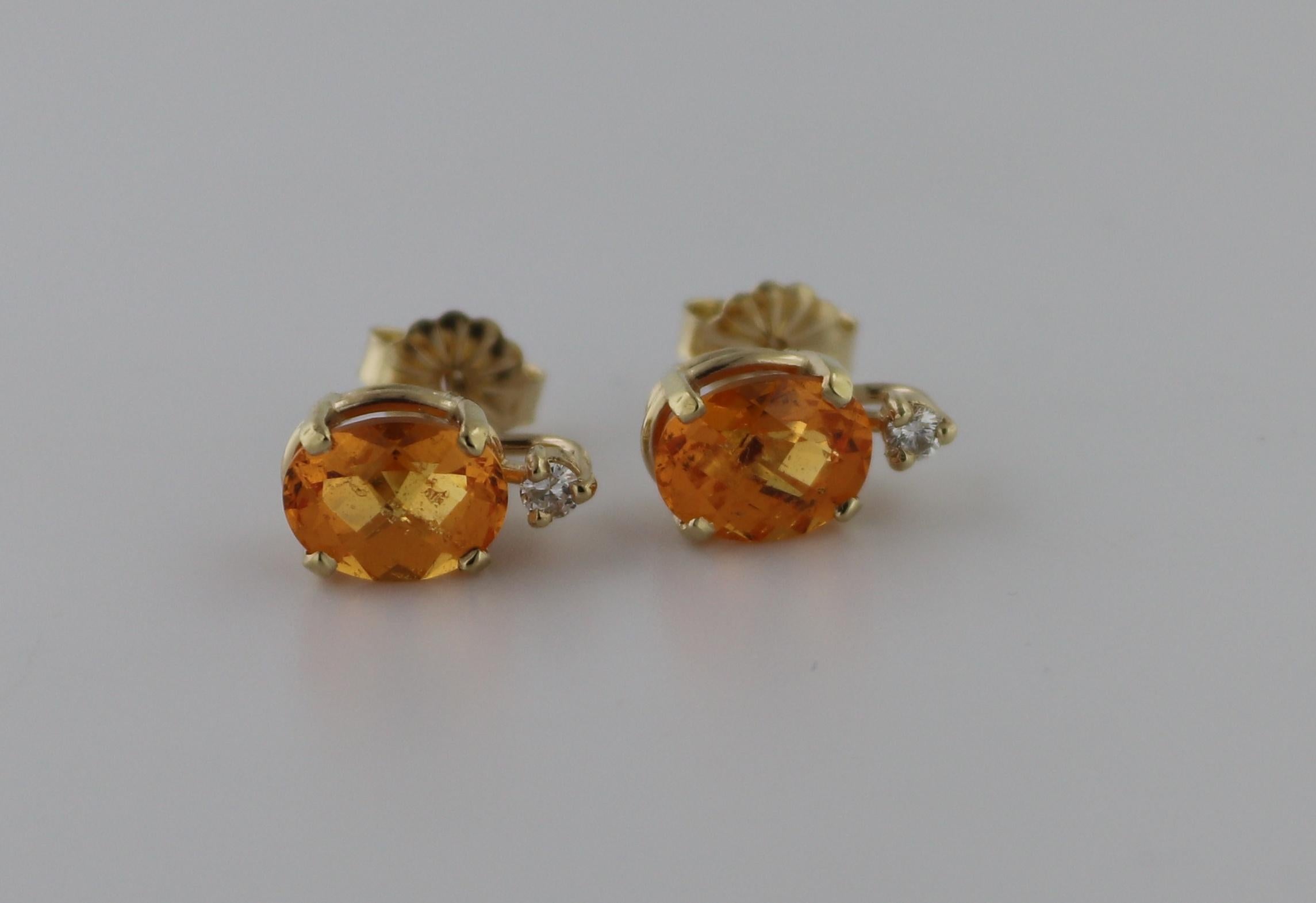 Pair of Spessartite Garnet, Diamond, 14k Gold Earrings For Sale 4