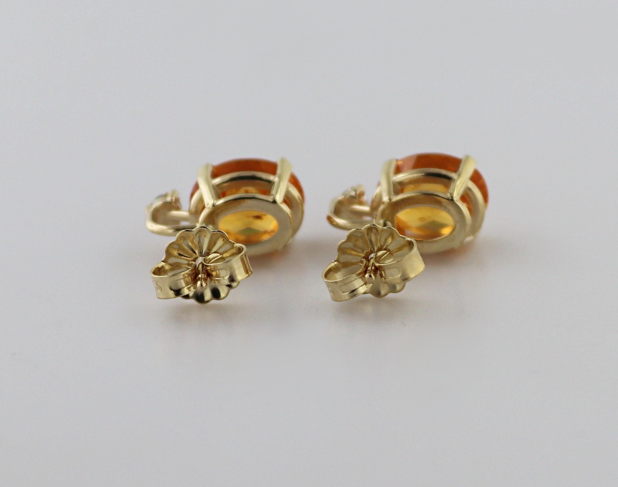 Pair of Spessartite Garnet, Diamond, 14k Gold Earrings For Sale 2