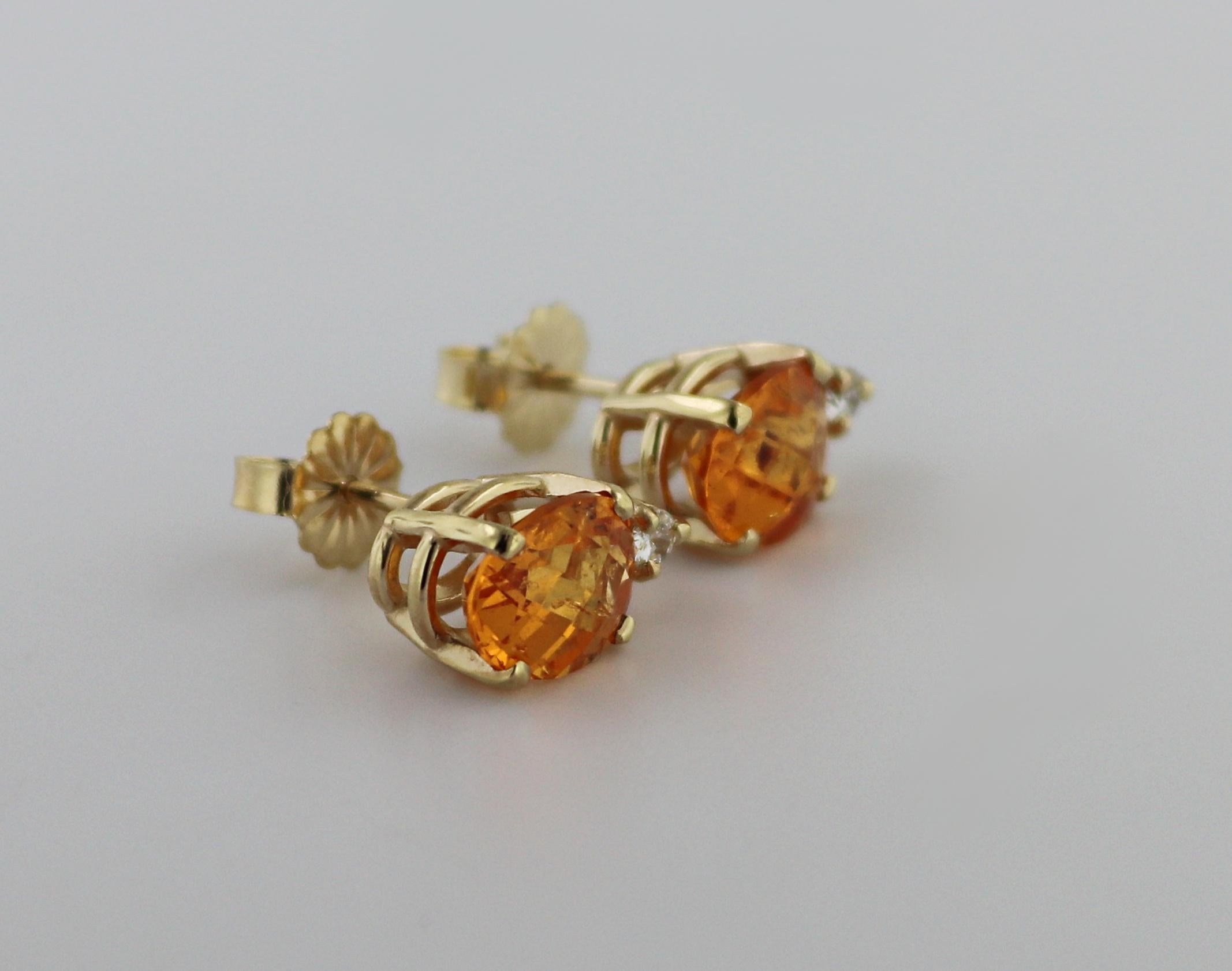 Pair of Spessartite Garnet, Diamond, 14k Gold Earrings For Sale 3