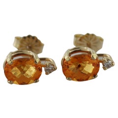 Pair of Spessartite Garnet, Diamond, 14k Gold Earrings