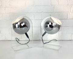 Pair of Sphere Space Age Ball Table Lamps, Plexiglass and Chrome, 1960-70s