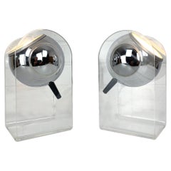 Pair of Sphere Space Age Ball Table Lamps, Plexiglass and Chrome, 1960-70s