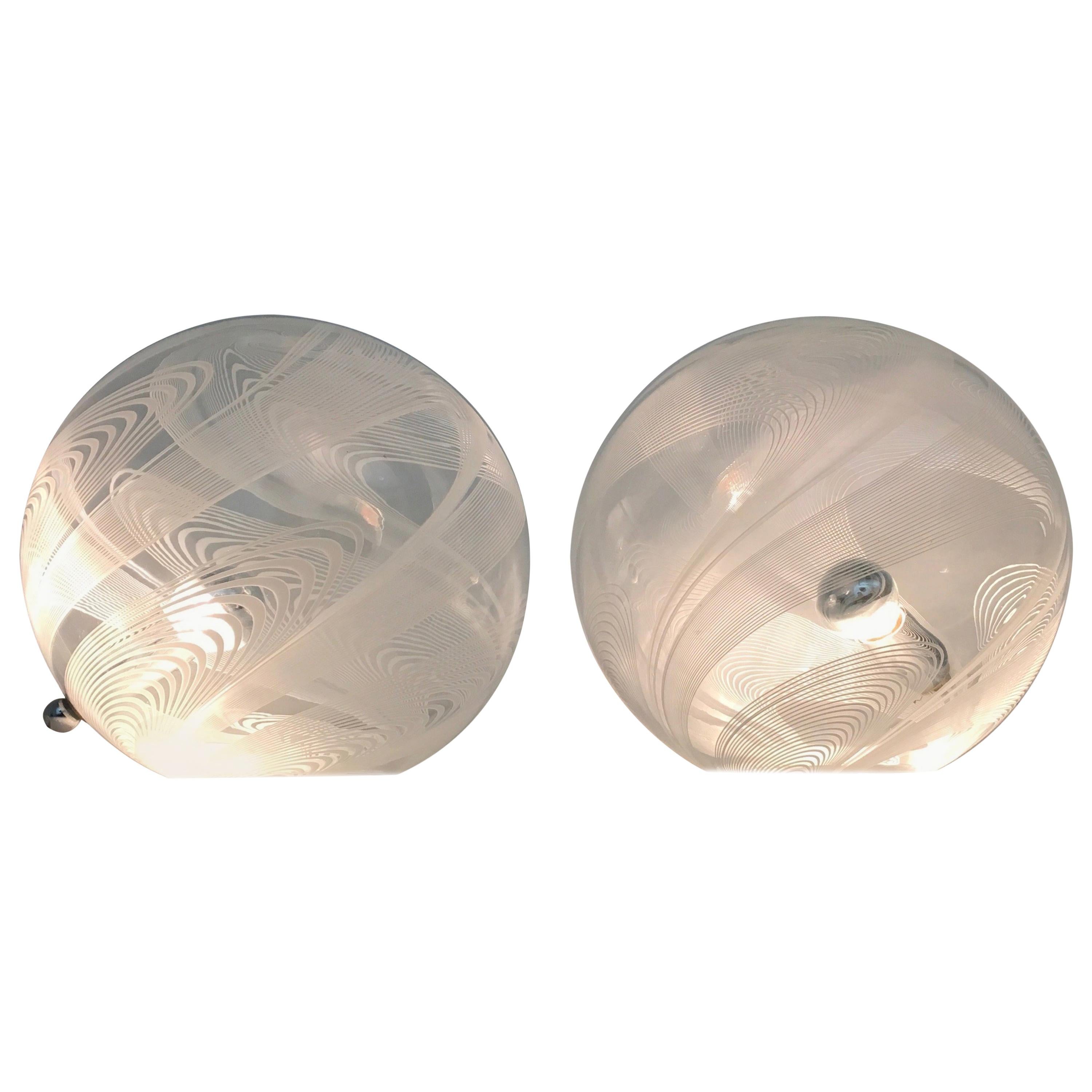 Postmoderne kugelförmige Glas-Tischlampen von Lino Tagliapietra für La Murrina, Paar (Italienisch) im Angebot