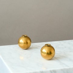 Pair of Spherical Brass Candlesticks by Pierre Forssell. Skultuna, Sweden, 1960s