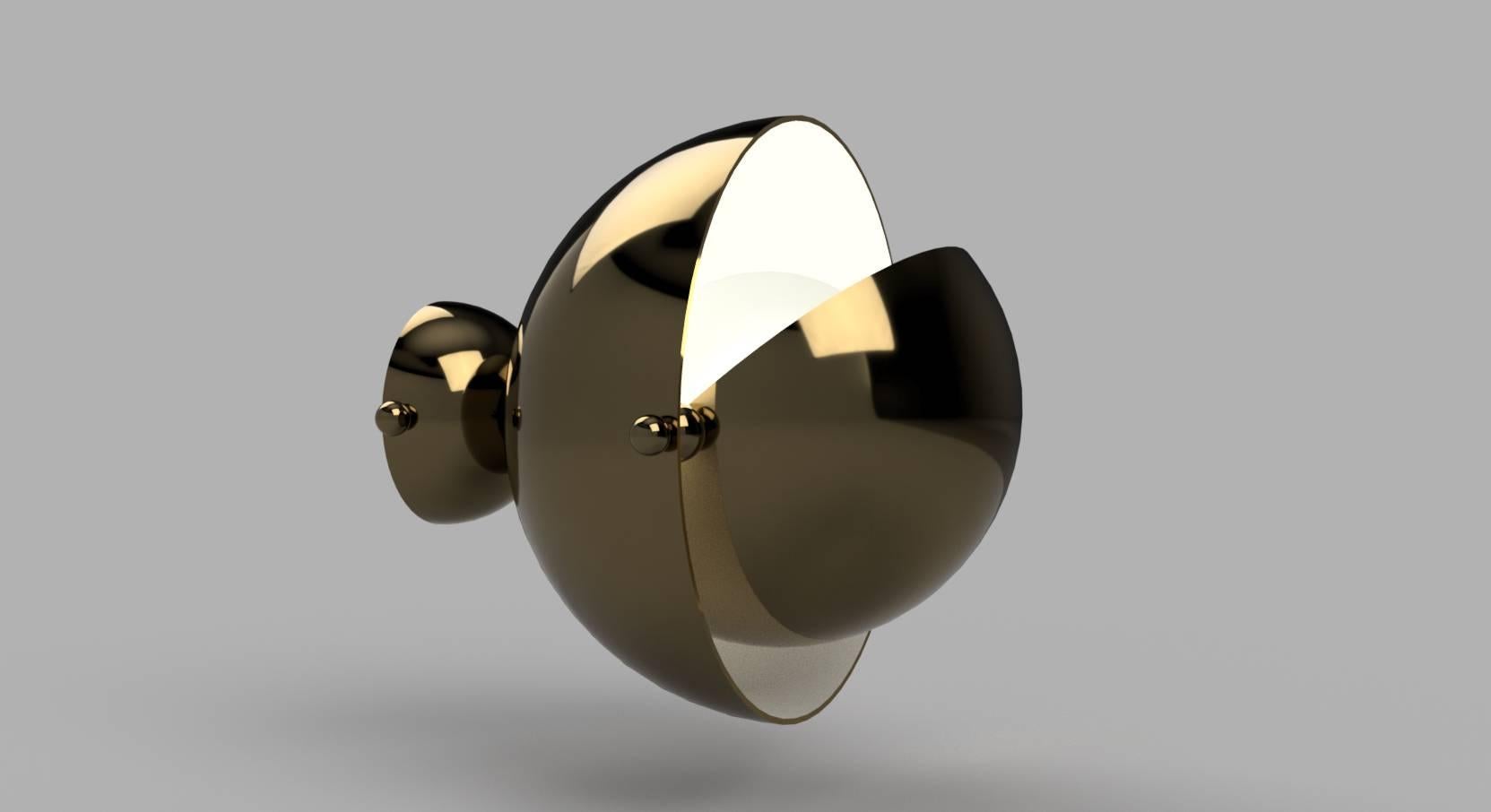 Pair of Spherical Brass Sconces, VINGTIEME Edition, Paris For Sale 7
