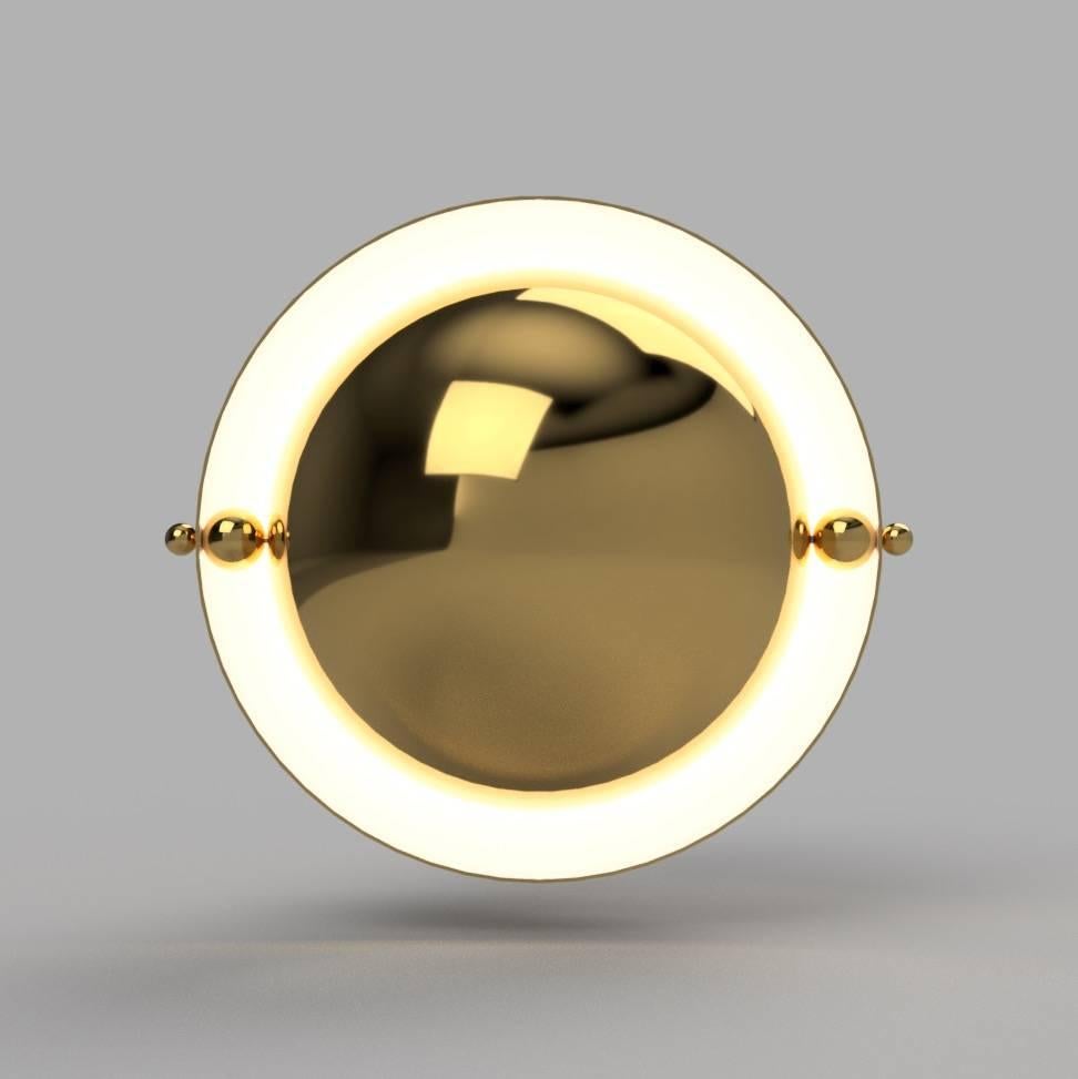Contemporary Pair of Spherical Brass Sconces, VINGTIEME Edition, Paris For Sale