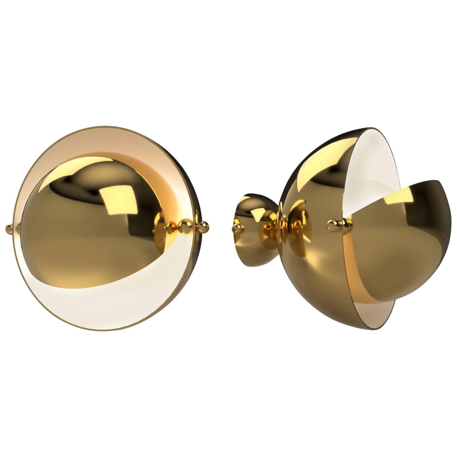 Pair of Spherical Brass Sconces, VINGTIEME Edition, Paris For Sale