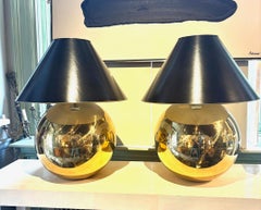 Pair Of Spherical Brass Table Lamps by Karl Springer