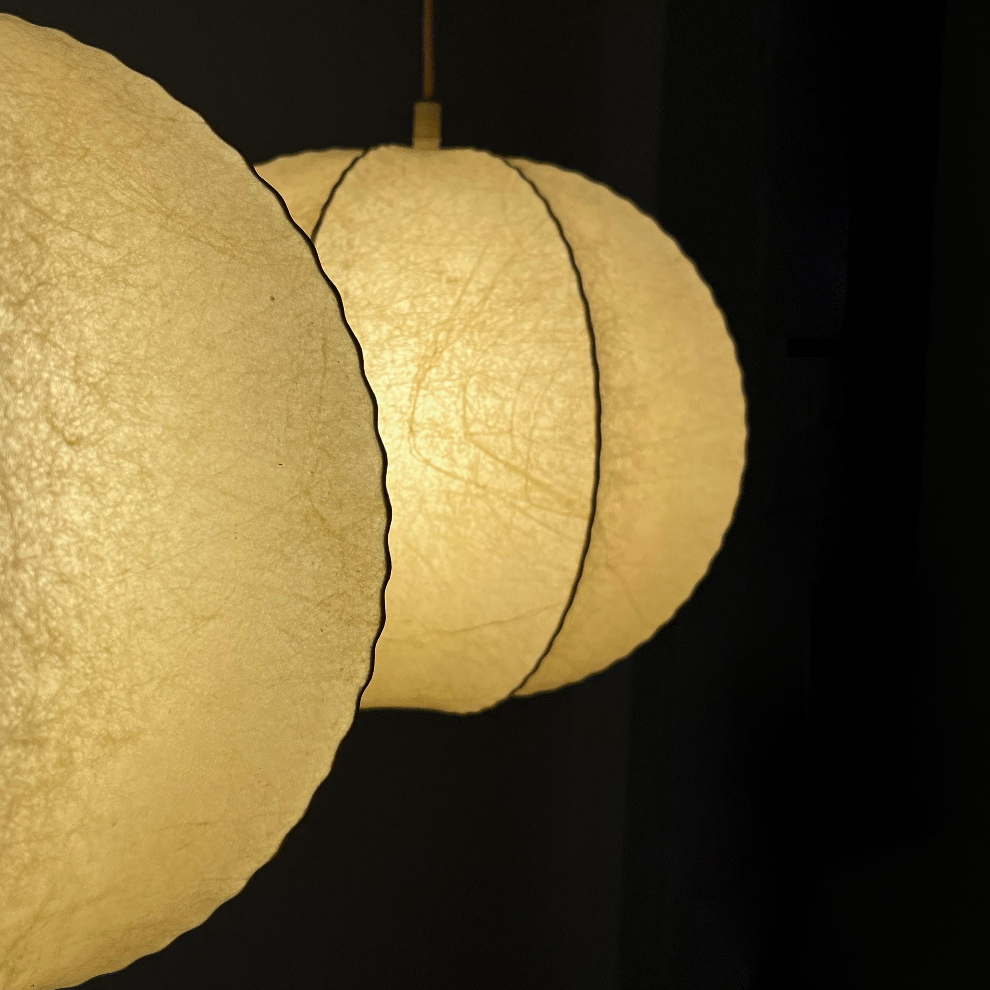 Pair of Spherical Cocoon Pendant Lights Featuring Wavy Structure, Germany 1970s 6
