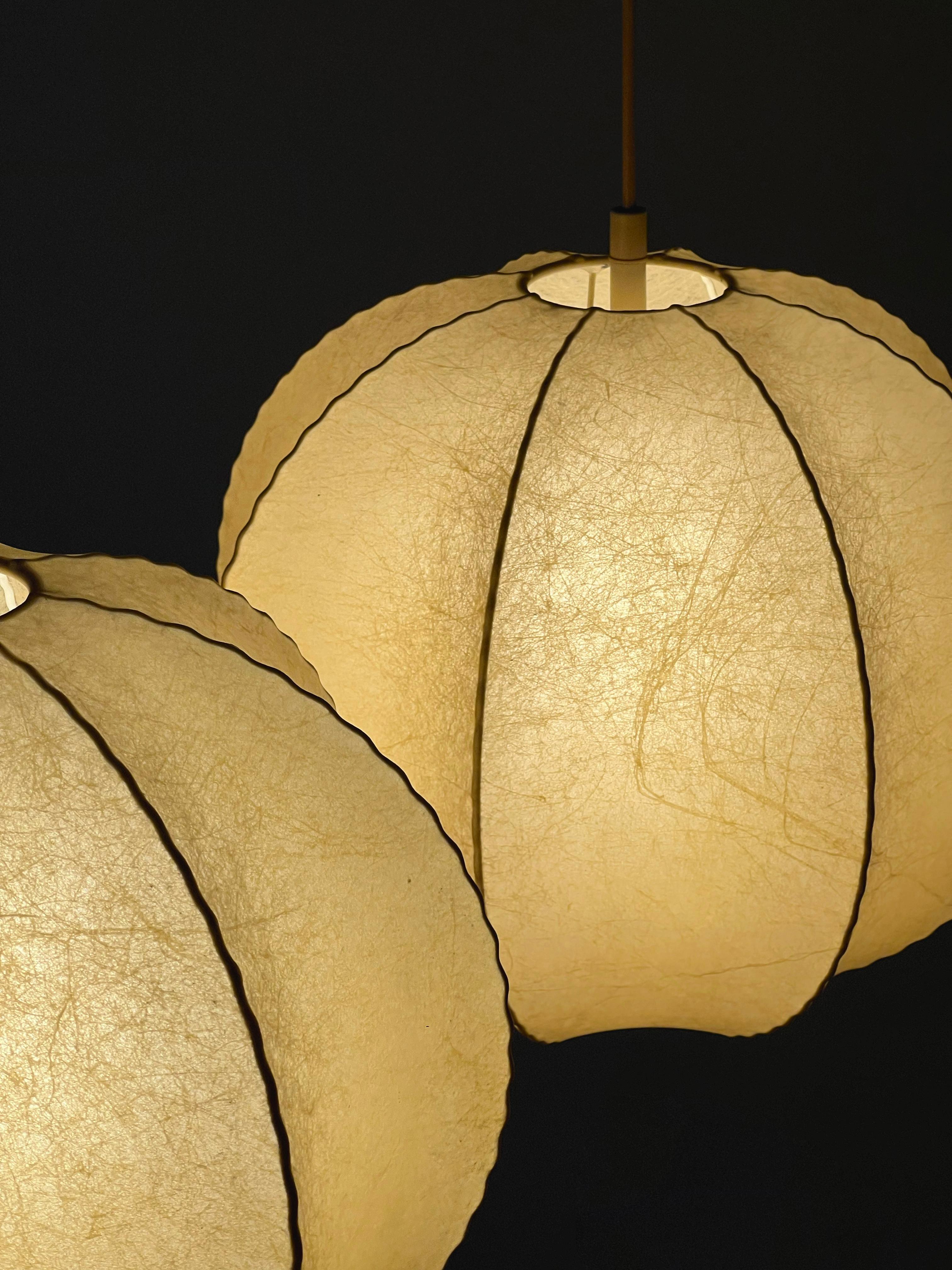 Pair of Spherical Cocoon Pendant Lights Featuring Wavy Structure, Germany 1970s 10