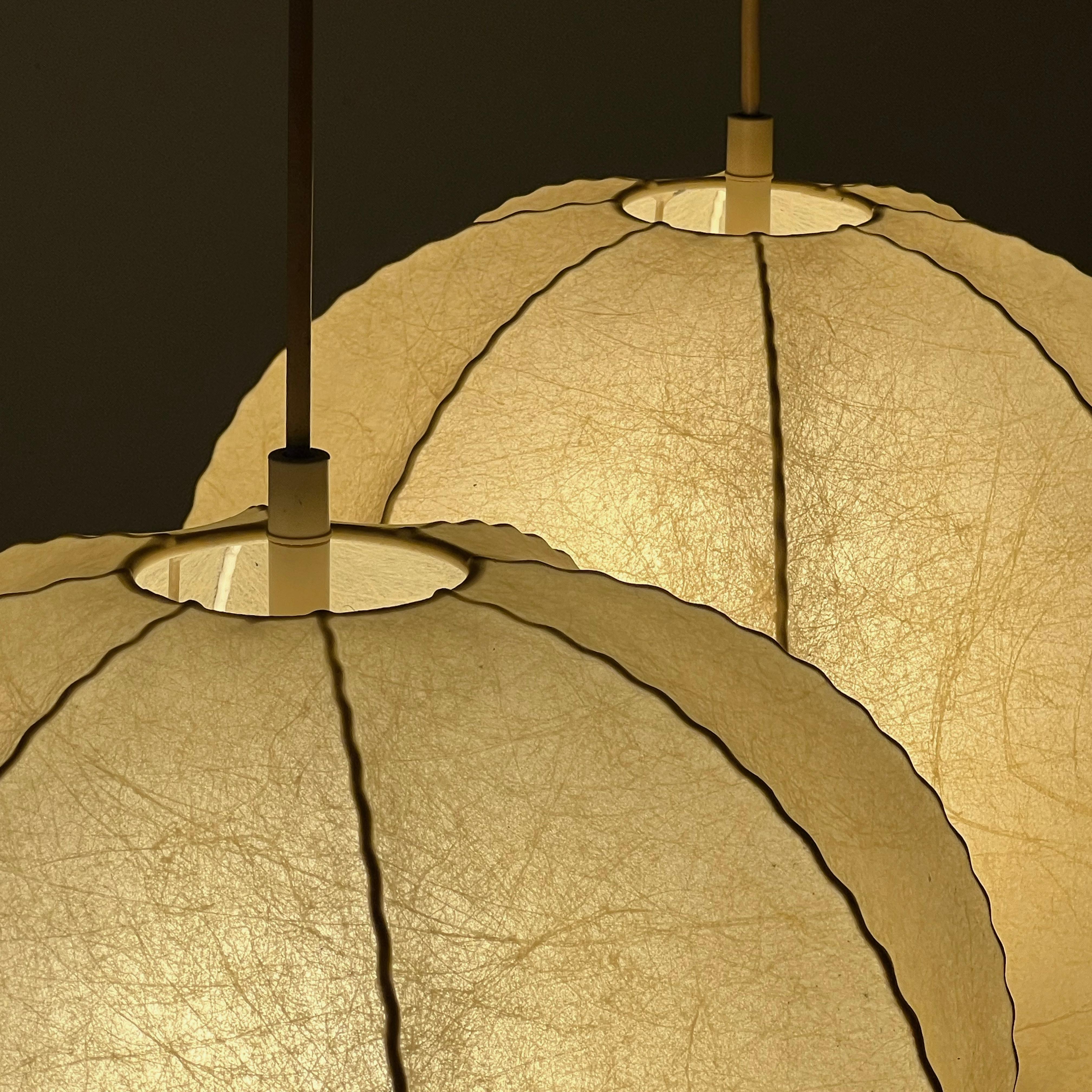 Pair of Spherical Cocoon Pendant Lights Featuring Wavy Structure, Germany 1970s 13