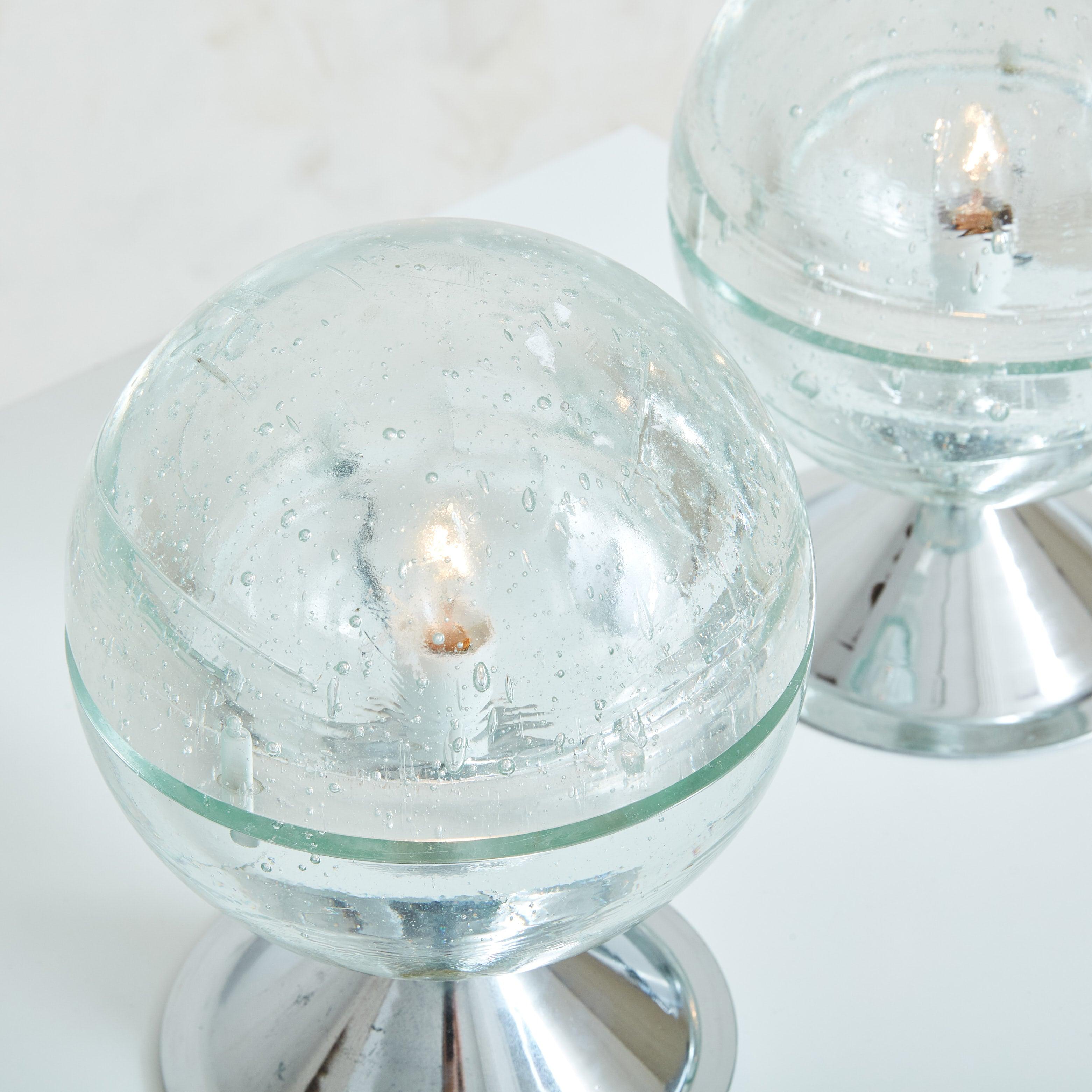 Modern Pair of Spherical Glass Table Lamps Attributed to Albano Poli for Poliarte For Sale