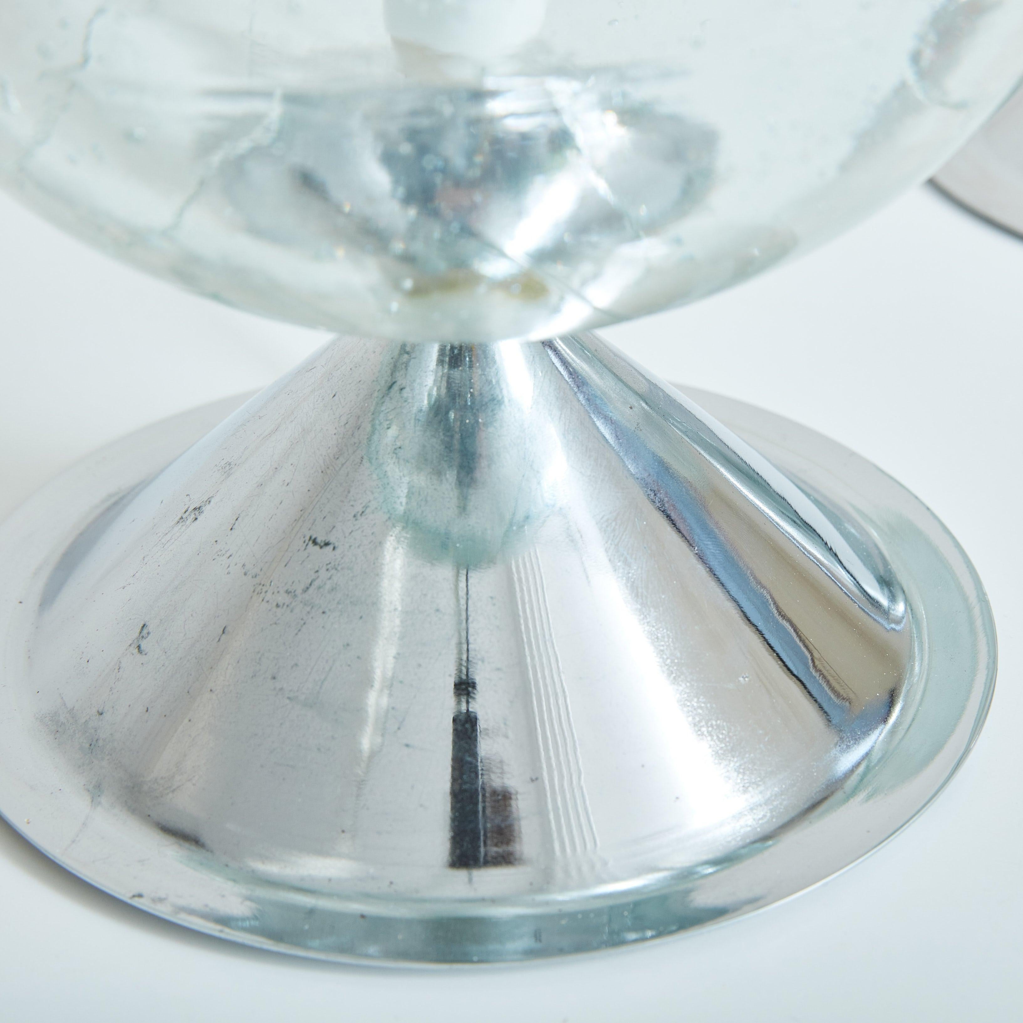 Mid-20th Century Pair of Spherical Glass Table Lamps Attributed to Albano Poli for Poliarte For Sale