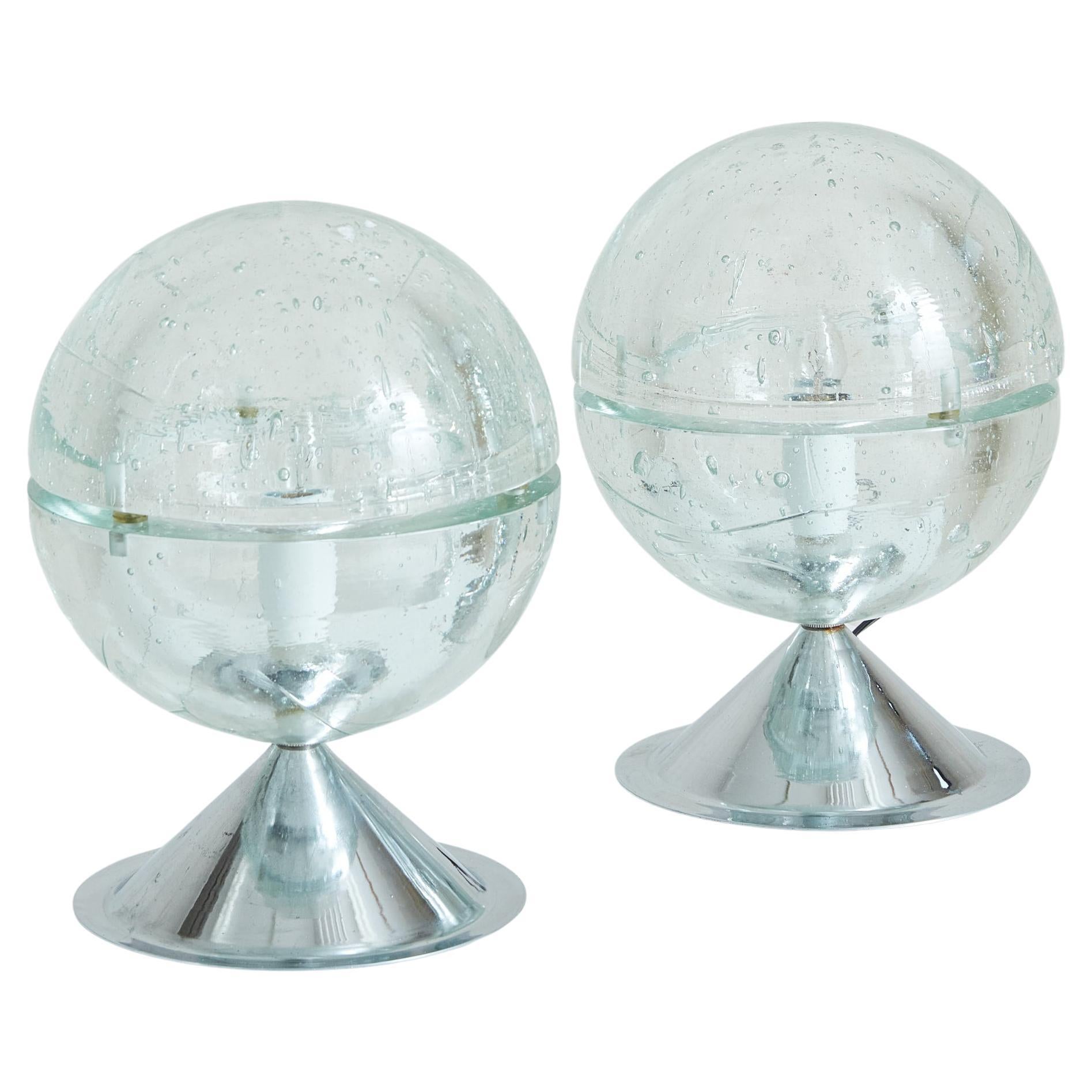 Paire de lampes de bureau sphériques attribuées à Albano Poli pour Poliarte