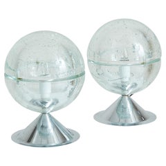 Pair of Spherical Glass Table Lamps Attributed to Albano Poli for Poliarte