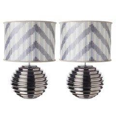 Pair of Spherical Ribbed Ceramic Table Lamps